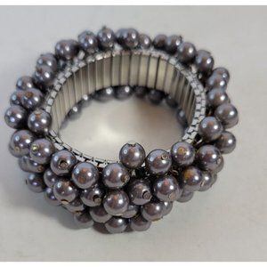 Silvertone Bead Stretch Stacked Bracelet 1 inch wide